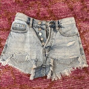 High-Waisted Blue Jean Shorts with Distressed Hem